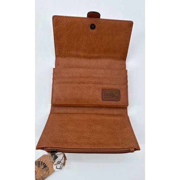 Catchfly Womens Wallet Faux Leather Bifold RFID Brown With Buckle New - Picture 5 of 9